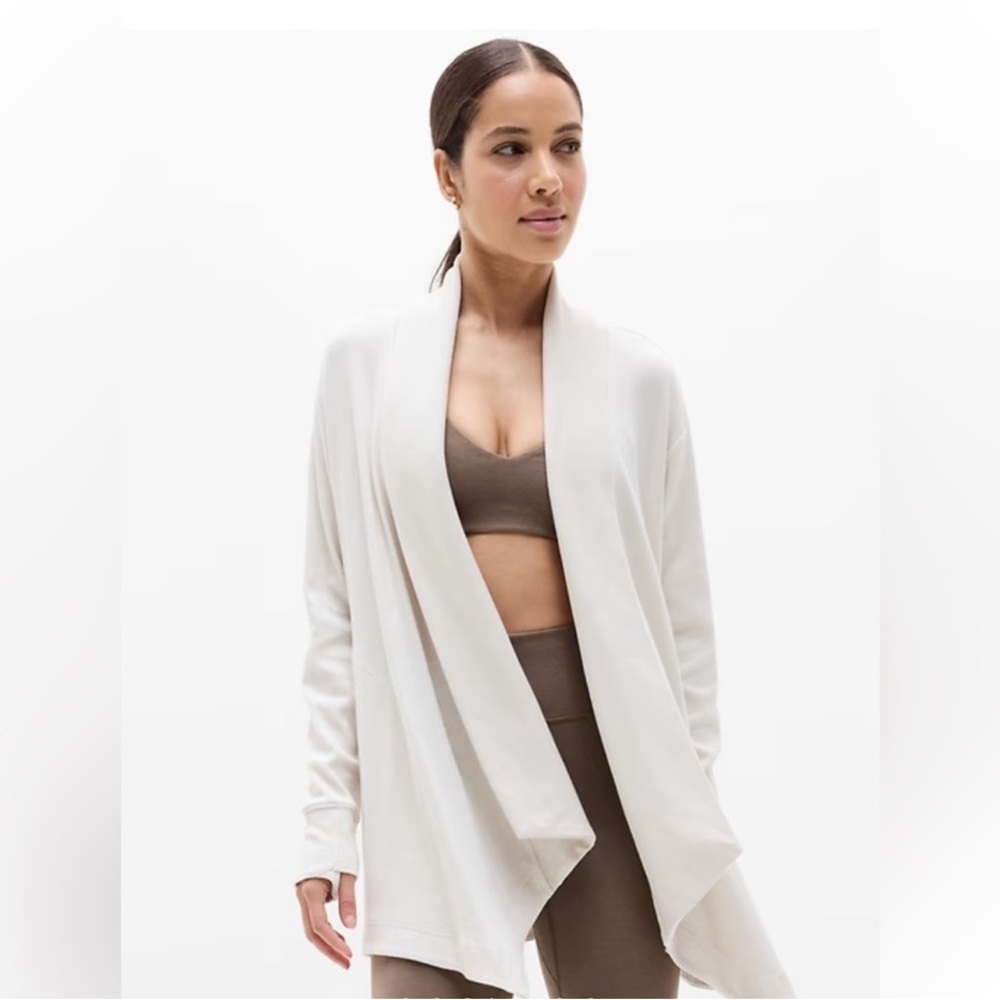 NWT ATHLETA Pranayama Ribbed Cardigan Open Front Cream US M